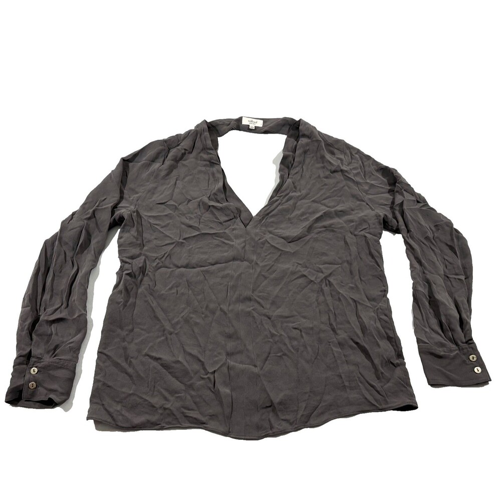 Wilfred Womens Silk Gray V Neck Mirror Long Sleeve Aritzia Top Blouse Shirt Sz M
